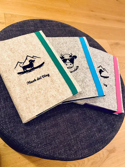 Filz Notizbuchhüllen mit bayerischen Motiven, Personalisierung verfügbar, handgenäht in Schliersee